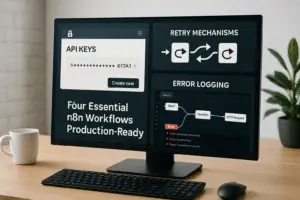 Professional cover image depicting production-ready NAN workflows with coding tools and secure interfaces.