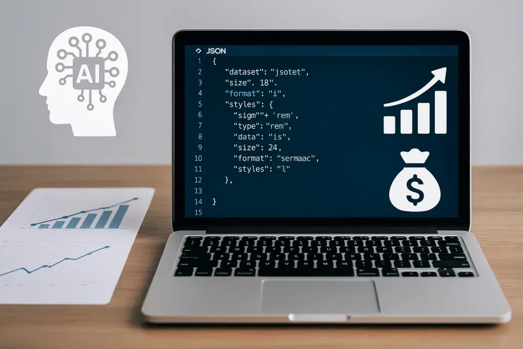 Modern cover image highlighting AI, JSON, and business growth for an educational blog.