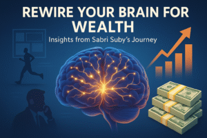 A vibrant cover image depicting a glowing brain, financial growth, and daily rituals for success.