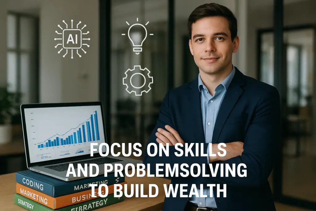 A confident young entrepreneur in a sleek office, showcasing growth through skills and innovation.
